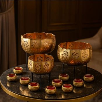 Polished Golden Trending Brass Lotus Urli Set Design Lotus Color Golden Material Brass Stability Durable And Sturdy Country of Origin Made in - Samar Innovative - India