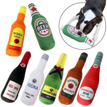 Interactive Dog Toys Champagne Wine Bottle Shape Pet Toy Plush Filled Vodka Toy Squeaky Bite-Resistant Pet Supplies Whisky - Market Union Co. Ltd. - China