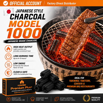 Model 1000 Premium Plus Coconut Shell Charcoal Briquette for Yakiniku & Korean BBQ (Long-Burning, Low-Smoke, OEM) - THE RICH ALTERNATIVE PRODUCT LIMITED PARTNERSHIP - Thailand