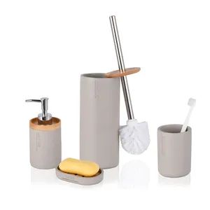 Modern Designed Polyresin with Bamboo 4-Piece Bathroom Accessories Set Shower Toilet Accessories - Guangdong Victory Industry Limited - China