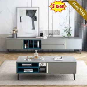 Modern Wood Living Room Furniture Wooden Base Marble Glass Top TV Cabinet Stands Coffee Table Set - ULINK FURNITURE GROUP LIMITED - China