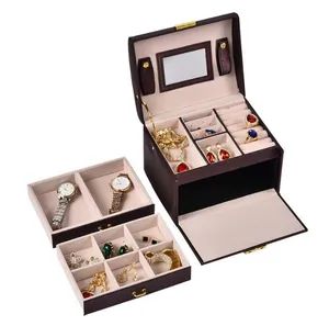 Luxury Ring Cases PU Leather Make up Jewel Case Necklace Organizer PU Leather Jewelry Packaging Case with Mirror - Xiamen Top Packing Industry Co., Ltd. - China