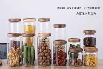 Stocked Sealed Clear Round Borosilicate Glass Packaging Containers Jar with Wood Lid - Tianjin Jiaming Technology Co., Ltd. - China