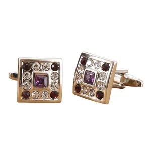 Copper Set Bar Pink Crystal Rhinestone Men's Shirt Cufflink Color Gold Shape Square Pattern Flag Plating Gold Cufflink - Shengzhou Future Necktie & Dress Co., Ltd. - China