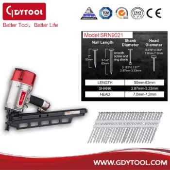 21 Degree Plastic Collated Strip Framing Nailer Framing Nail Gun Pneumatic Nailers Gun Heavy Duty Framing Nail Guns Gdy-Srn9021 - NINGBO GOOD SHINE IMPORT AND EXPORT CO., LTD. - China