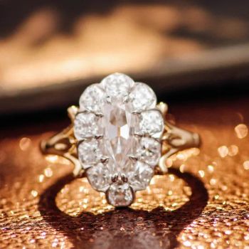 Fine Jewelry Vintage Ring 14K Yellow Gold Moissanite Ring 10*5mm Def Color Pear Shape Old European Cut Cushion Cluster Ring - Wuzhou Provence Jewelry Co., Ltd. - China