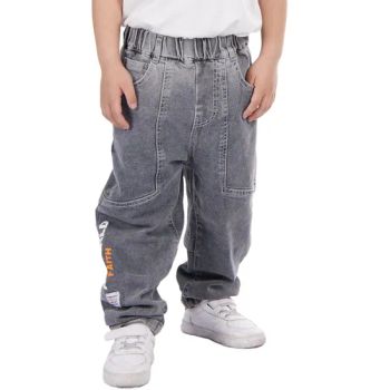 Custom Grey Washed Denim Cargo Pocket Logo Printed Design Children Boys Jeans - Spring Fashion Co., Ltd - China