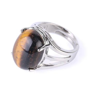 Women Fashion Jewellery Ring Natural Stone Oval Pink Quartz Amethyst Bead Adjustable Ring - Fujian Junqing Trade Co., Ltd. - China