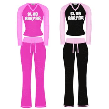 Womens Sets Custom Rhinestone Logo Cotton Basic Baby Tee Women Skinny Raglan Long Sleeve and Flare Pants Sets - Hangzhou Yuanzhe Clothing Technology Co., Ltd. - China