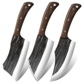 Ds-2991 Butcher Knife Set 3-Piece High Carbon Steel Serbian Chef Knife Set of Heavy Duty Boning Knife & Meat Cleaver Knives & Viking Knives Factory Wholesale - Chongqing Deng's Yaohe Knifeware Co., Ltd. - China
