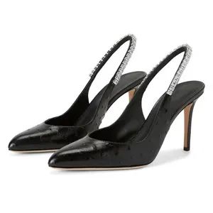 Women High Heels Leather Sharp Toe Rhinestone Ostrich Print 1Y Waterproof PU Sole 437 - Quanzhou Weixiusen Trading Co., Ltd. - China