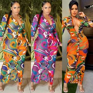 Sexy Mesh See-Through Print V-Neck Long-Sleeved Dress Origin Yiwu Trademark AVA Style Elegant Collar Type V-Neck HS Code - Yiwu AVA Co., Ltd. - China