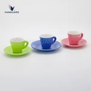 Promotional Glazed Tea Cups and Saucers Solid Color Espresso Cups and Saucers 3oz Cup Saucer Set - Zibo Vanguard Co.,Ltd - China