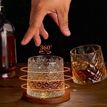 Spinner Whiskey Glasses with Wood Coasters - XIAMEN SHUNSTONE HOMEWARE CO., LTD. - China