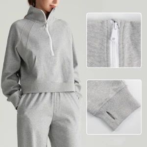 Wholesale Casual Zip up Premium Soft Cotton Sweatsuits Athletic Street Clothing for Women Custom Logo Loose Half Zipper Pullover w - DONGGUAN TIANCHEN GARMENT TECHNOLOGY CO., LTD. - China
