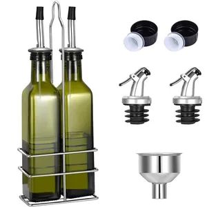 17 Oz Green Glass Olive Oil Dispenser Bottle 500 Ml Oil & Vinegar Cruet with Pourers and Funnel Olive Oil Carafe Decanter - Xuzhou Honghua Glass Technology Co., Ltd. - China