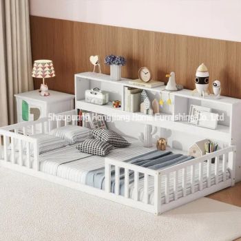 Low-Profile Bookshelf Storage Wooden Bedroom Furniture Customizable Single Bed with Rails - Shouguang Hongjiang Home Furnishing Co., Ltd - China