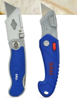 Sali Blue Folding Utility Knife 60MM 1CTN 7D MOQ100 MOQ 1 CTN Color Blue Brand Sali OEM Accepted Condition New Trademark SALI - Yongkang Shi Pengcheng Abrasive & Apparatus Co., Ltd. - China