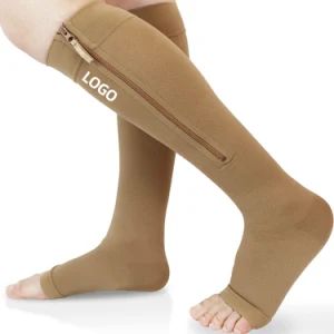 Custom Logo Women Sport Side Open Toe Zipper Knee High Riding 20-30mmhg Medical Grade Varicose Veins Compression Socks for Nurse - Shenzhen Yilairuika Medical Technology Co., Ltd. - China