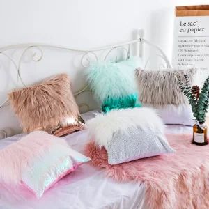 Luxury Colorful Square Plush Faux Fur Sequin Cushion - Texpro Co., Ltd. - China