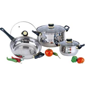 Hot Sale Stainless Steel Cookware Glass Lid Golden Handle Pots and Pans Set - Jiangmen Ruida Houseware Co., Ltd. - China