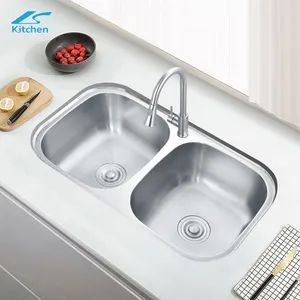 Premium Double Basin Round Kitchen Sink in Stainless Steel MOQ 300 Shape Round Color Silver Origin China Certification - Zhongshan Liangshun Kitchen & Bath Co., Ltd. - China