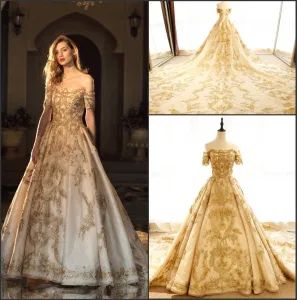 off Shoulder Party Prom Dresses Gold Embroidery Bridal Wedding Gowns Z513 - Suzhou Leader Apparel Co., Ltd. - China