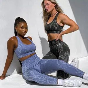 New Patterned Stretch Sports Suits Ropa De Mujer Sexy Seamless Gym Clothing for Women, Custom Logo Workout Bra + High Waist Yoga Pants 2PCS Set Athletic Wear - DONGGUAN TIANCHEN GARMENT TECHNOLOGY CO., LTD. - China