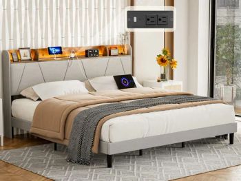 King Bed Frames with Charging Station & Storage Shelf Headboard - FOSHAN YEXUAN FURNITURE MANUFACTURE CO.LTD - China