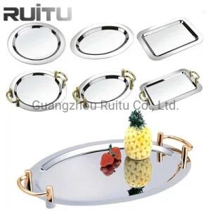 Decorative High Tea Cupcake Baking Steak Fruit Display Mirror Metal Silver Plated Trays for Wedding with Handles Mirrored Oval Serving Stainless Steel Trays - Guangzhou Ruitu Co., Ltd. - China