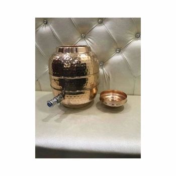 800ml Copper Water Pot Shape Pot Finish Polished Design Hammered Lid Type Secure Lid Handle Type Ergonomic Mouth Size Wide - N.H Metals - India