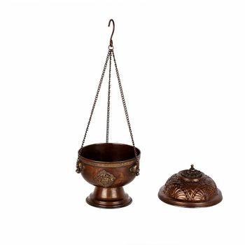 Rose Gold Brass Antique Finish Tibetan Style Hanging Incense Burner, For Decoration - Traditional Handicraft Gallery - India