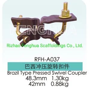 Scaffolding Brazil Coupler Trademark RFH Model NO. A037 Origin Shandong, China Transport Package Steel Pallet Specification 48.3x48.3; - Rizhao Fenghua Scaffoldings Co., Ltd. - China