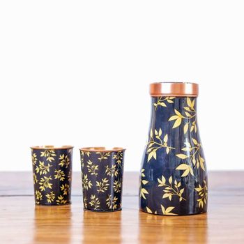 Blue Floral Printed Copper Sugar Pot Set, For Home,Hotel and Restaurant - The Eventsaga - India