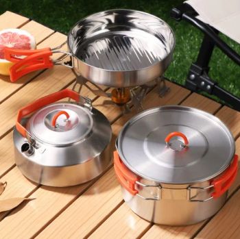 Outdoor Cookware 304 Stainless Steel Camping 3-Piece Pot Set - TZZ Ningbo Sports Co., Ltd. - China