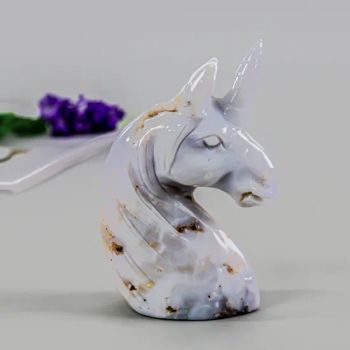 2.5 Inch High Quality Natural Blue Chalcedony Unicorn Carved Crafts Perfect Crystal Crafts Unicorn Head Home Decor Birthday Gift - Fujian Yuchenglin Jewelry Co., Ltd. - China