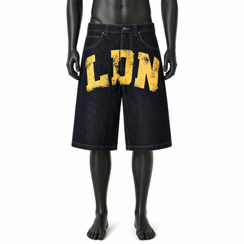 Custom Baggy Denim Jorts Manufacturer Oversized Graphic Print Jorts Clothing Apparel Supplier OEM Streetwear Denim Short - Monarchic Industry - Pakistan