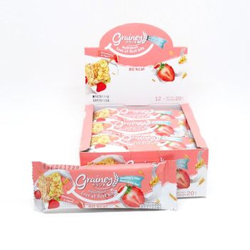 Grainey Cereal Bar Multi Grain Snack Strawberry Yogurt Flavor 20gr - 3M FOOD PRODUCT CO., LTD. - Thailand