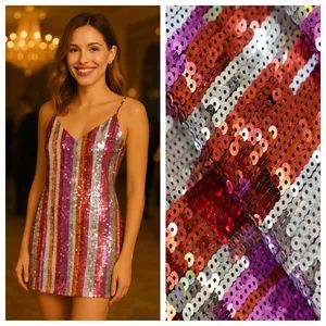 Multicolor Vertical Stripe Sequin Fabric for Party Dress, Evening Wear and Fashion Apparel - Shaoxing Tuoyang Import and Export Co., Ltd. - China