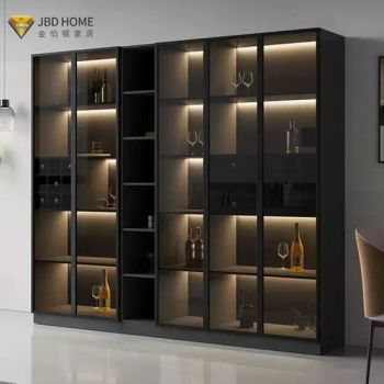 Wooden Grain Aluminium Furniture Bar Whisky Wine Drinks Shelf Corner Liquor Display Cabinets - Foshan City JBD Home Building Material Co., Ltd. - China