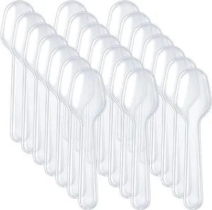 Disposable Clear Plastic Mini Spoons, Small Dessert Spoons Color Clear Origin China Logo Cutomized Model NO. ELE006 Trademark - Ningbo Tianqi Daily Necessities Co., Ltd. - China