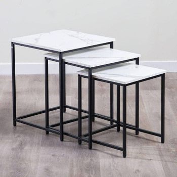 Modern Furniture Iron & Marble Nested Rectangle End Table Set (Set of 3) - Metal Designers Gallery - India