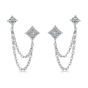S925 Sterling Silver Ins Style Chain Tassel Studded Earrings Moissanite Best-Selling Personality Trendy Earrings - Dianzi Jewelry Manufacture Co., Ltd - China