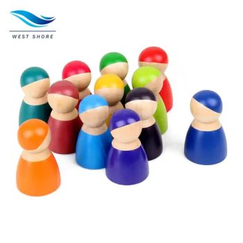 12 Miniature Rainbow Peg Dolls Wooden People Figures Decorative Building Blocks - Dalian West Shore Wood Co., Ltd. - China