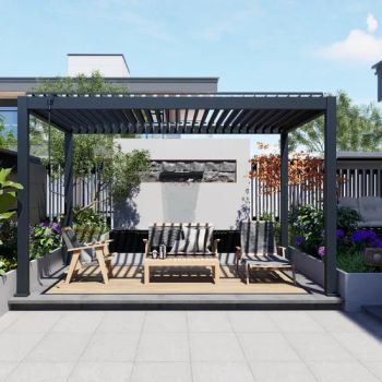 Customized Rainproof Garden Buildings Vented Louvered Gazebo Electric Pergola Gazebo for Sun Coverage - Mhua Group - China