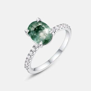 Elegance Simple Oval Natural Moss Agate Zircon Claw Inlaid European Wholesale Fashion Rings Jewelry - Guangzhou Joacii Jewelry Co., Ltd. - China