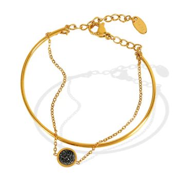 Double Layer Chain Bracelet - 18K Gold Plated Titanium Steel with Crystal Cluster Pendant - Yiwu Renrui E-commerce Business - China