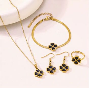 New Fashion 4PCS/Set Five Leaf Colorful Women Jewelry Sets Black White Red Green Flower Bracelet Bangle Ring Earrings Necklace Sets - Putian Licheng Blannina Jewelry Co., Ltd. - China