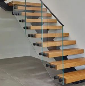 Idl Modern Indoor Mono Metal Stringer Timber Glass Railing Floating Straight Stairs - IDL BUILDING PRODUCTS CO., LIMITED - China