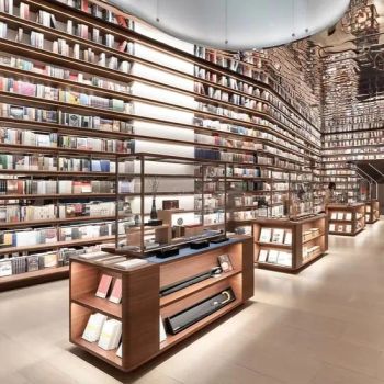 Elegant Custom Library Wooden Display LED Lighting Bookshelves Cabinets for Bookstore Interior Layout Design - Guangzhou Brutalist Store Display Products Co., Ltd. - China